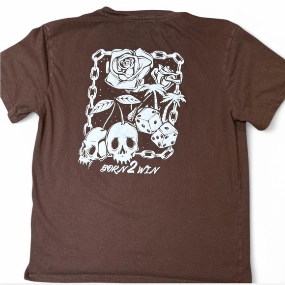 Brown Graphic T-Shirt with Skulls and Dice large - Picture 1 of 5